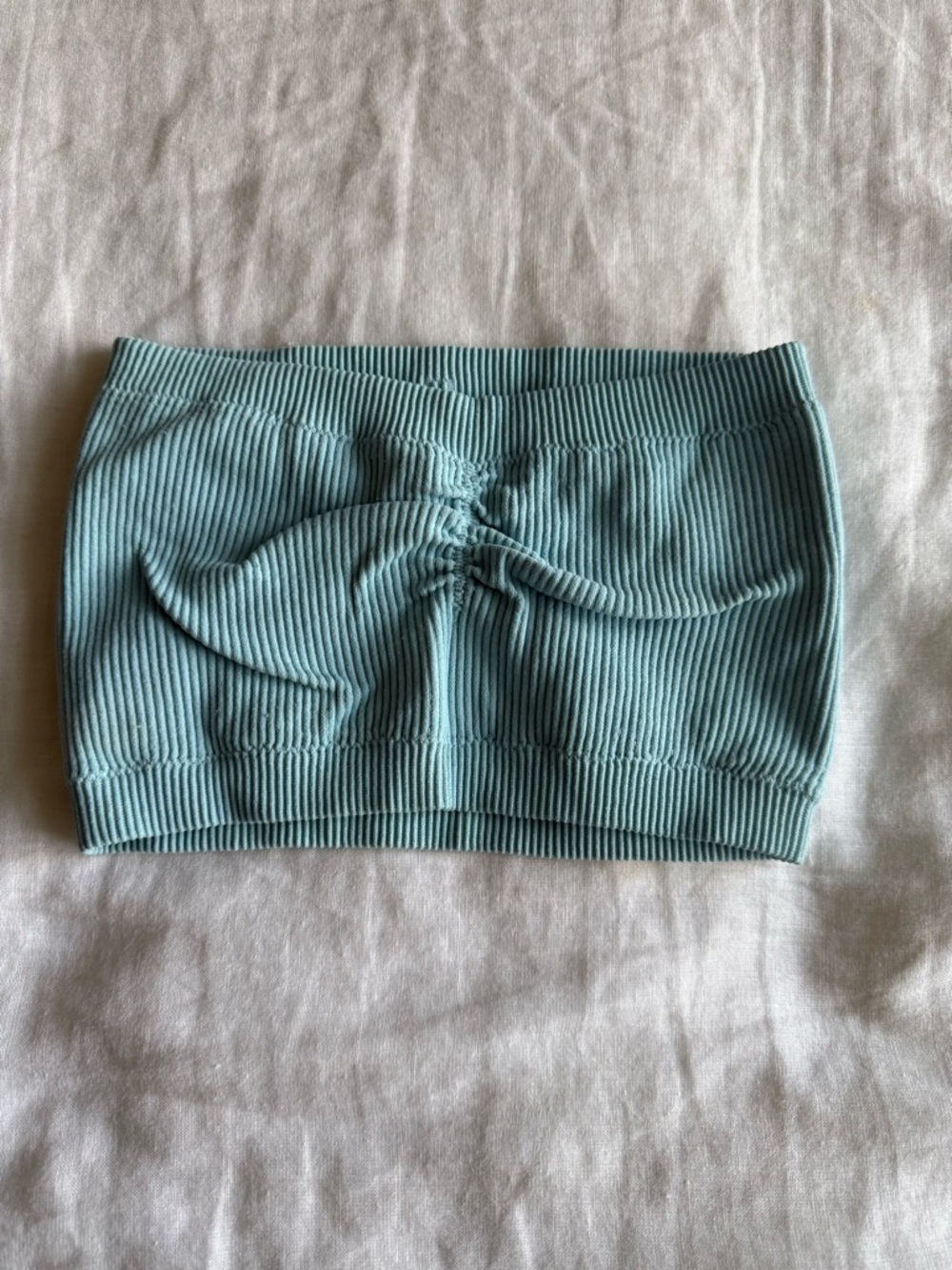 American Eagle Outfitters Light Teal Ribbed Strapless Crop Top